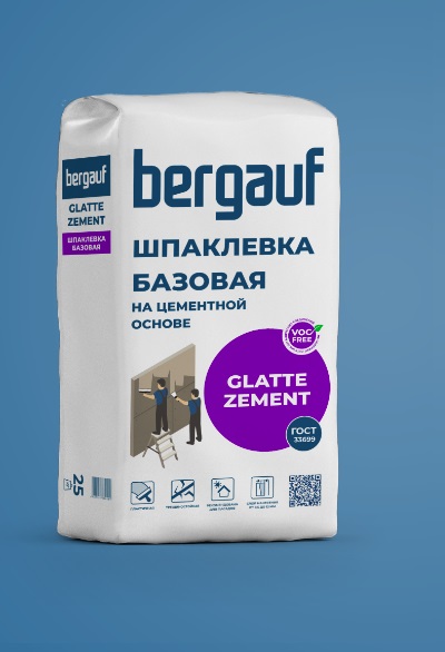 Шпатлевка цементная Bergauf Glatte Zement, серый, 25кг