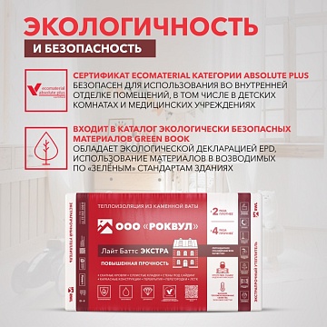 Утеплитель Роквул Лайт Баттс Экстра 1000х600х100 мм, 4 шт/уп, 2,4 м²