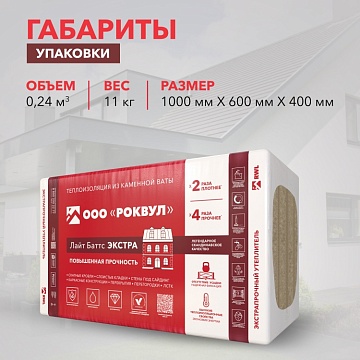 Утеплитель Роквул Лайт Баттс Экстра 1000х600х100 мм, 4 шт/уп, 2,4 м²