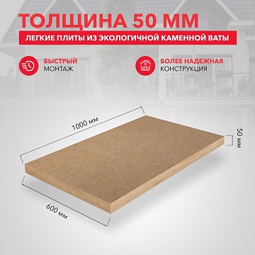 Утеплитель Роквул Лайт Баттс 1000х600х50 мм, 10 шт/уп, 6 м²